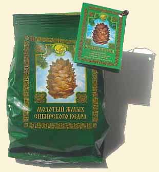 Pine nut flour bearing 'The Ringing Cedars of Russia' brand name.
